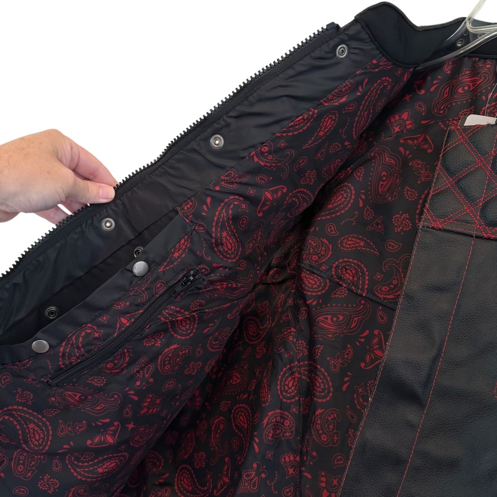 Jackets4Bikes Black Leather Biker Vest Red Quilted Stitching Gun Pocket 2XL NEW - Picture 6 of 13